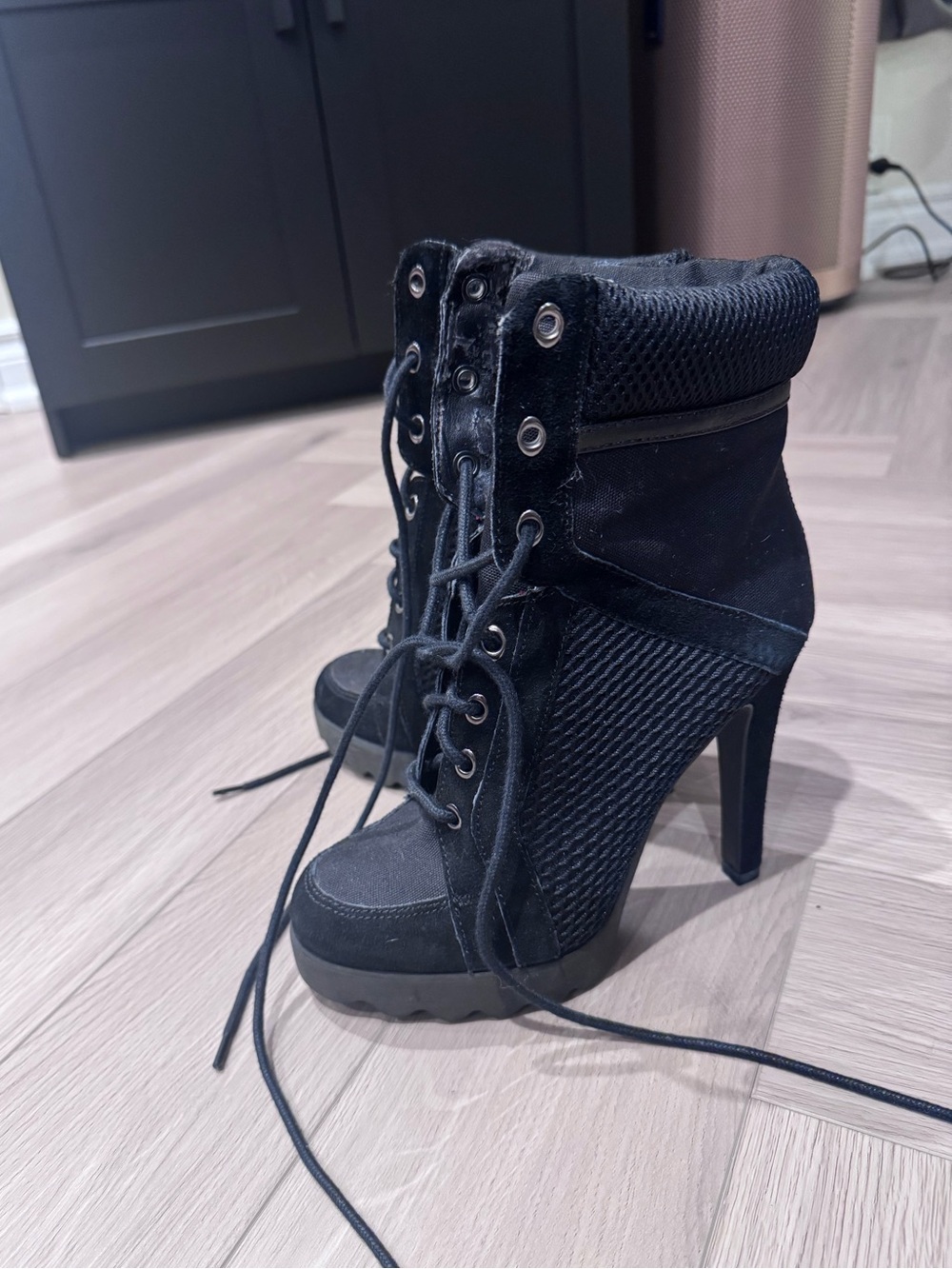 Nine West Black Lace-Up High Heel Ankle Boots